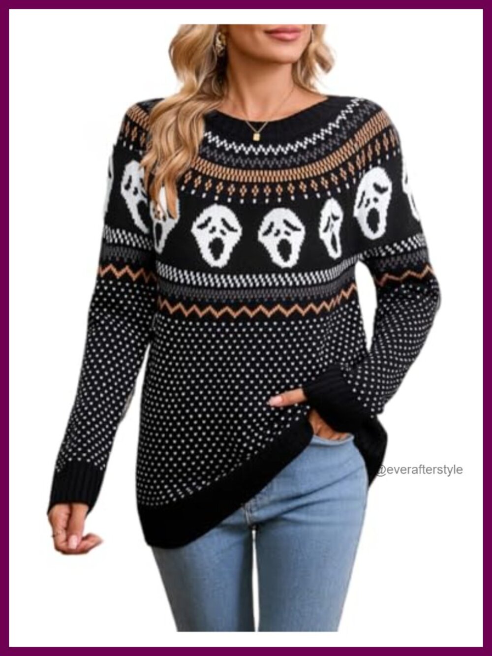 Womens Halloween Knitted Sweater Crewneck Gothic Loose Pullover
